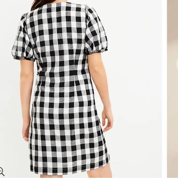 NWT Loft black and white gingham button down linen blend dress Size 10 - Picture 2 of 14
